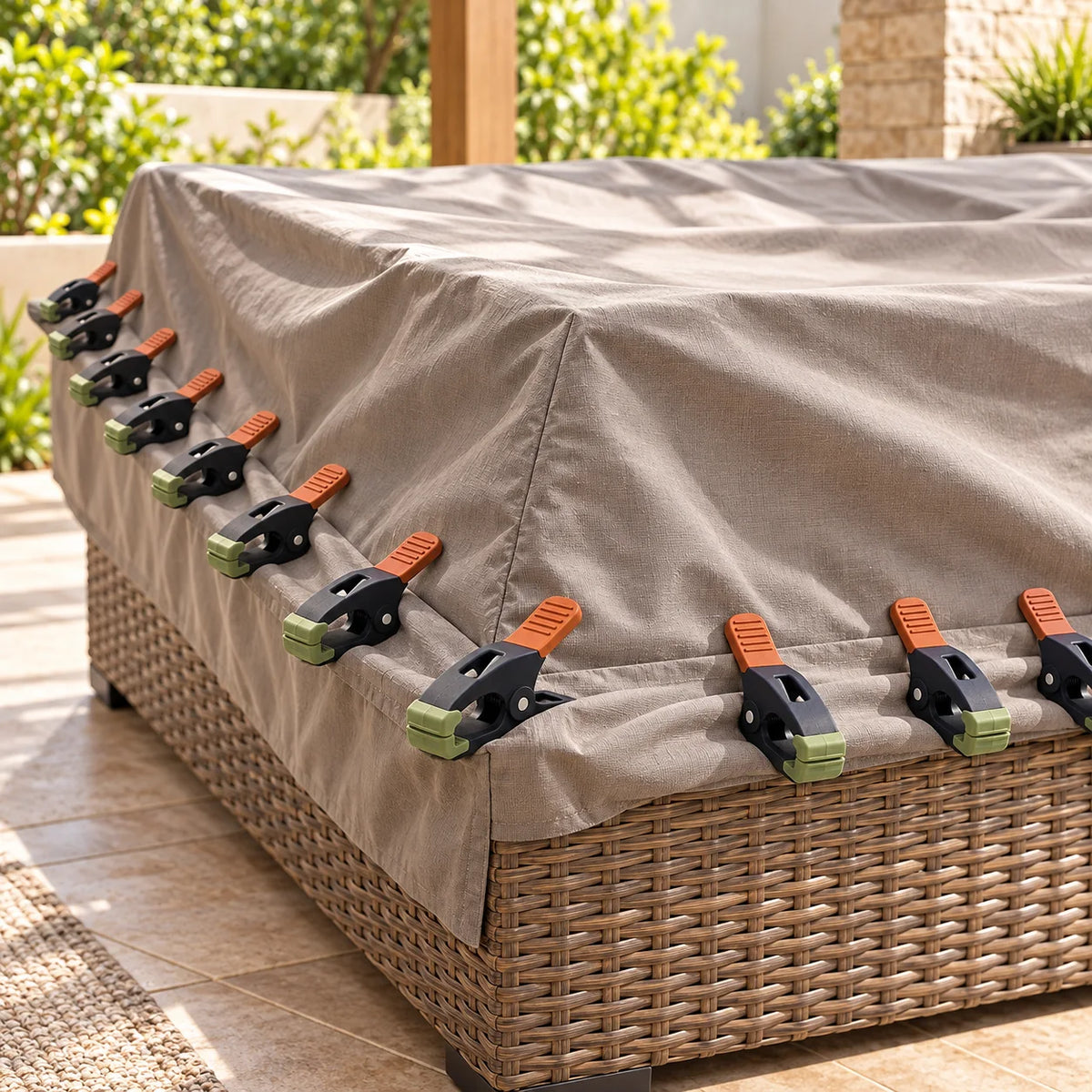 Outdoor Furniture Cover Clip Set — in use