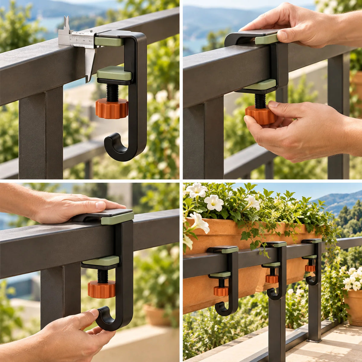 Balcony Railing Planter Hook Set — function detail