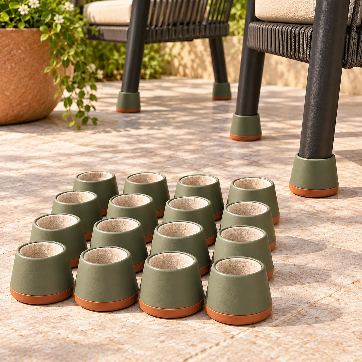 Deck Chair Leg Protector Set — in use